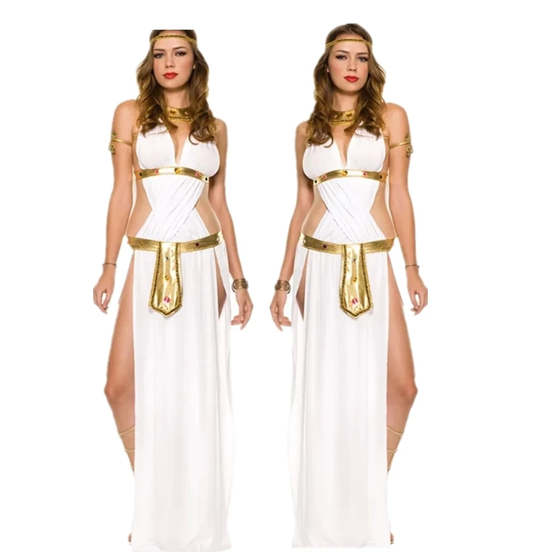 

Halloween Women White Sexy Egyptian Queen Cleopatra Costume Cosplay Greek Goddess Costumes for Masquerade Party Fancy Dress