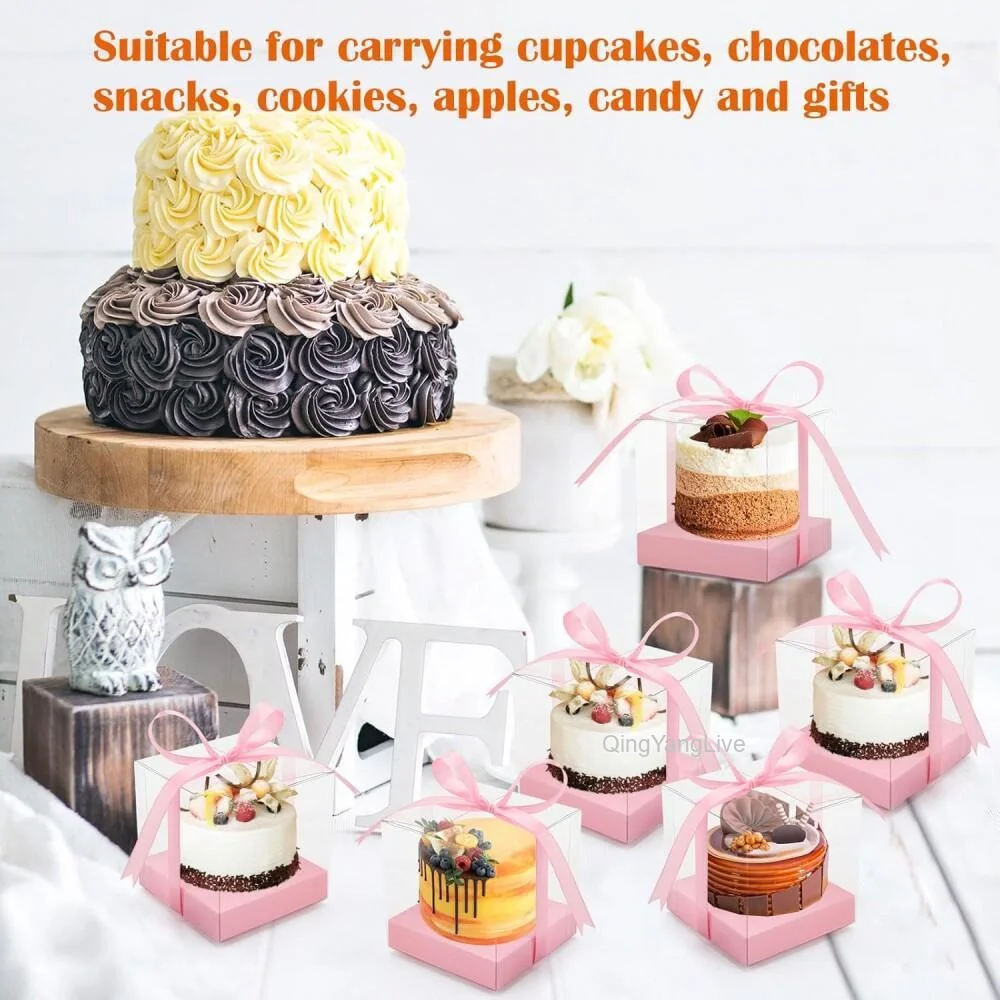 12Pcs Clear Plastic Cupcake Boxes with Ribbon, Single Cupcake Containers with Inserts, ... - SKU CPCB0922 - UGI Packaging