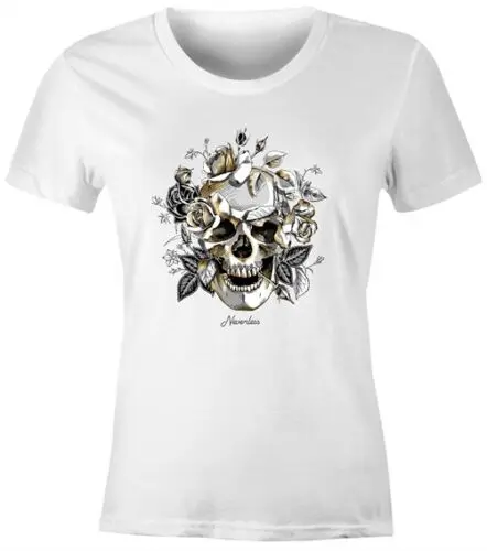 

Damen T-Shirt Totenkopf Rosen Skull Roses Schädel Slim Fit Neverless®