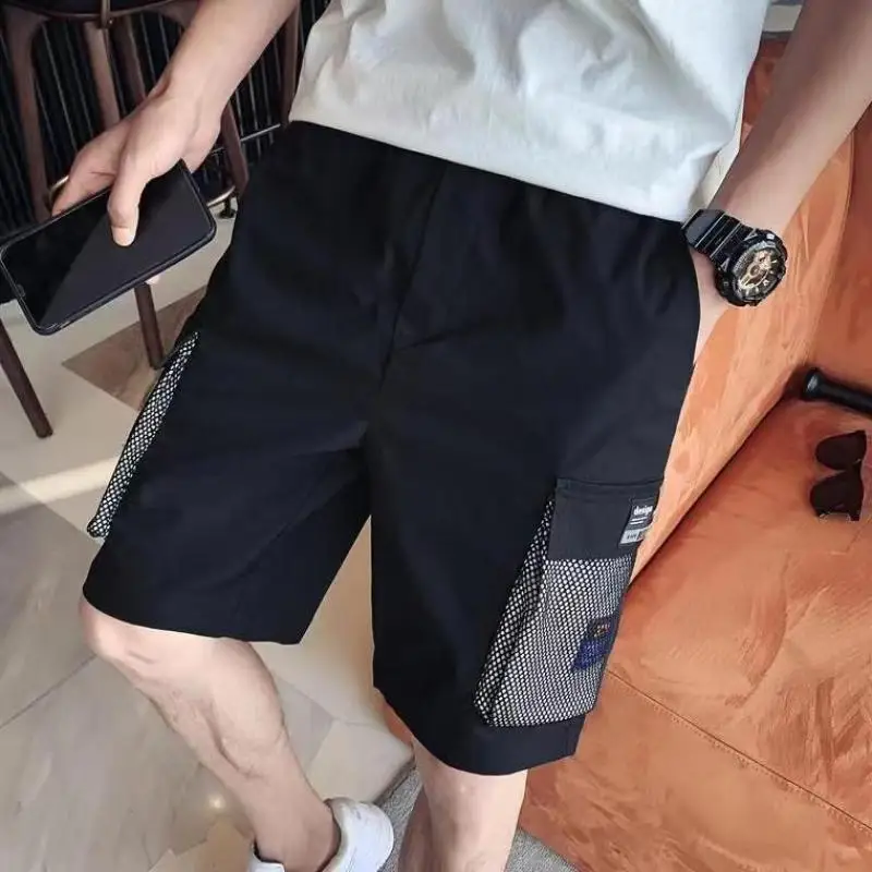 2024 Men's Summer New Color Blocking Thin Style Elastic Spliced Pockets Casual Loose and Trendy Versatile Sports Knee Pants