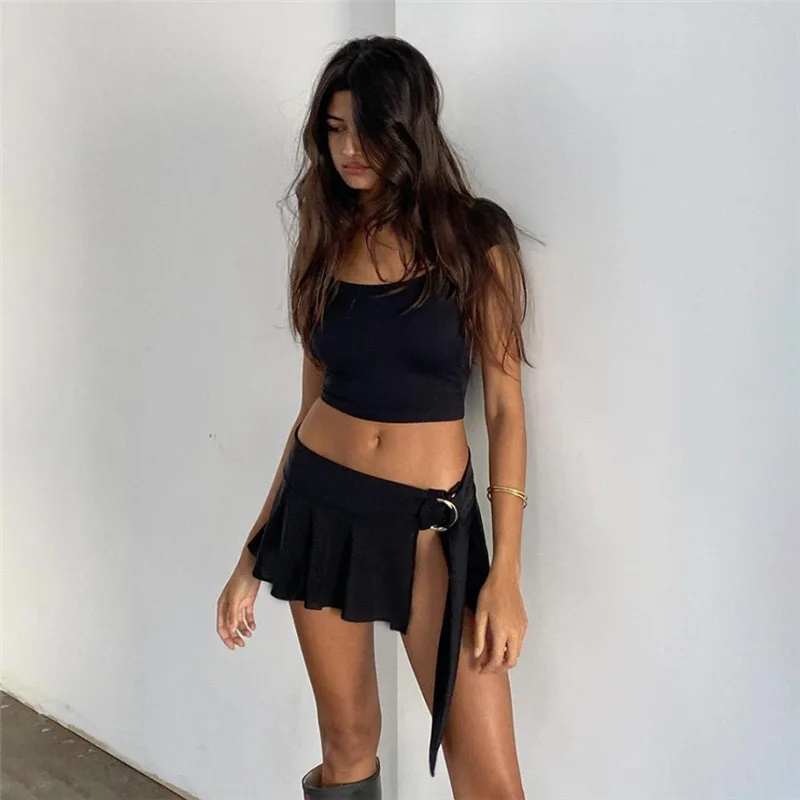 

2024 summer new short small vest two-piece crop open sexy skirt suit