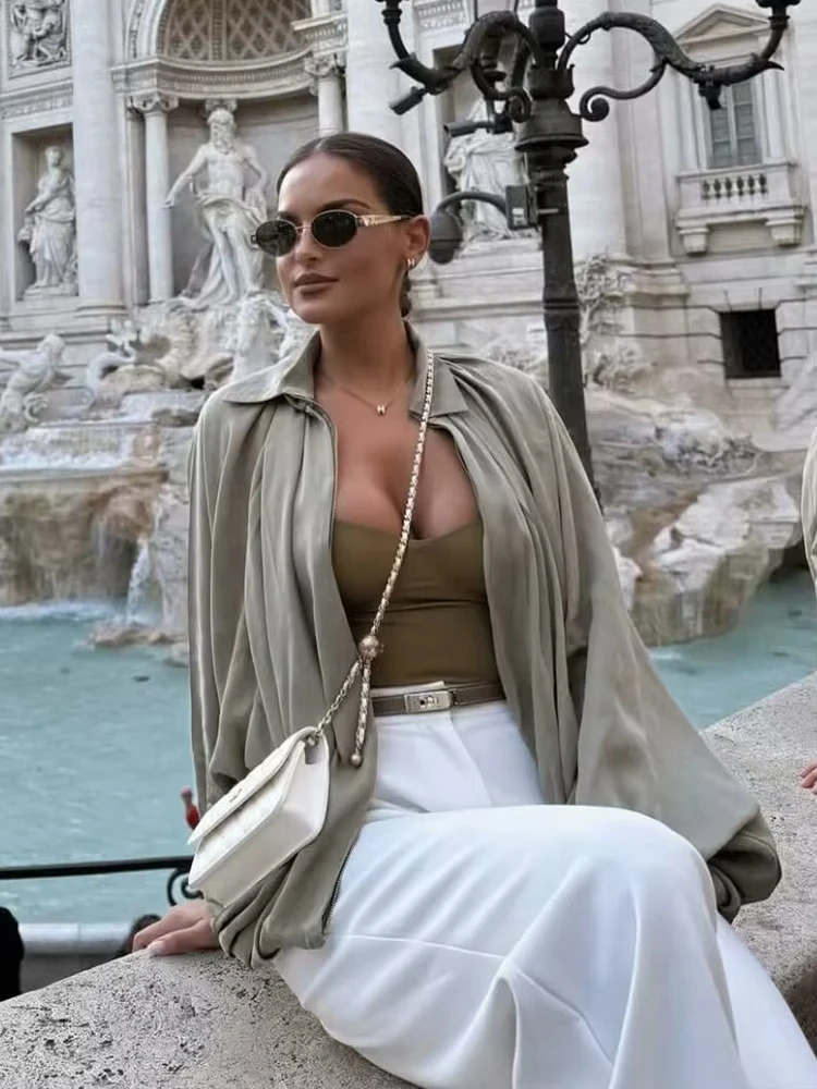 HH Women Fashion Vintage Green Loose Coats Long Sleeve Zipper Bomber Jacket Autumn Loose Casual Maternity Outwear Tops