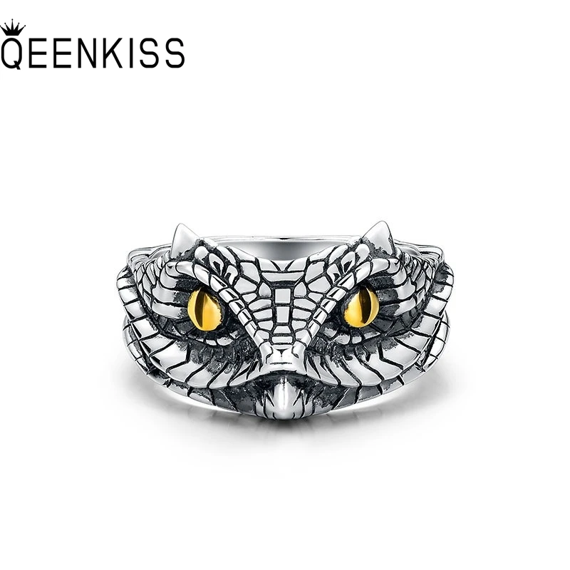 

QEENKISS 925 Sterling Silver Vintage Python Boa Snake Rings for Men Fine Jewelry Wholesale Birthday Wedding Party Gift RG6971