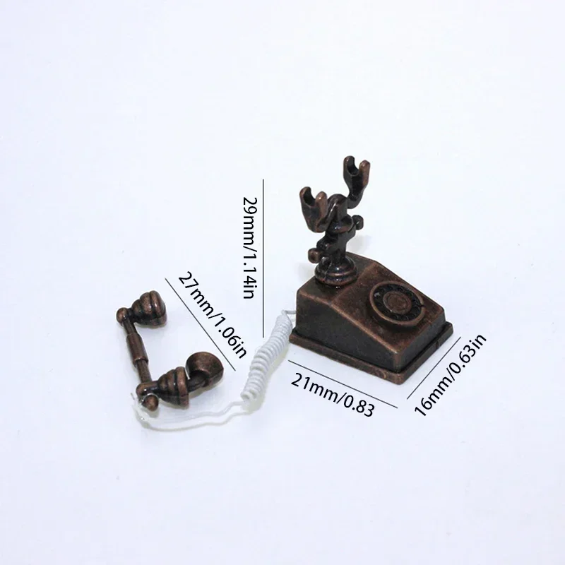 1:12 Home Decor Figurines Alloy Vintage Rotary Telephone Mini Retro Phone Model Miniature Phone Dollhouse Baby House Accessories 6