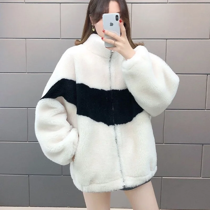 

Cotton Overcoat Fashion Loose Warm Thickened Women Korean Winter Lamb Wool Jacket Female Outerwear Loose Coat
