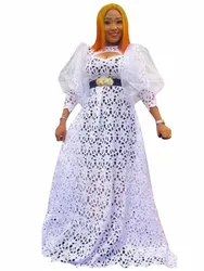 African Lace Dresses For Women In Clothing Puff Sleeve Robes 2022 Summer Fashion Sexy Hollow Streetwear Long African Maxi Dress