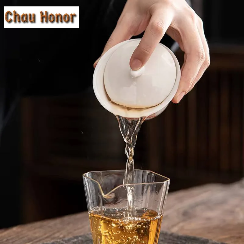 150ml Japanese Style Hand-painted Cover Bowl Thin Tire White Porcelain Sancai Bowl Kung Fu Teaset Tea Ceremony Accessories Gift