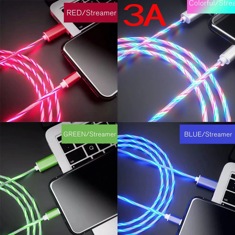 3A Led Light Glowing Cavi Dati Di Ricarica Rapida Usb Typec Micro Ios Lightning Charger Per Iphone Samsung Huawei Cavo Del Telefono Cellulare