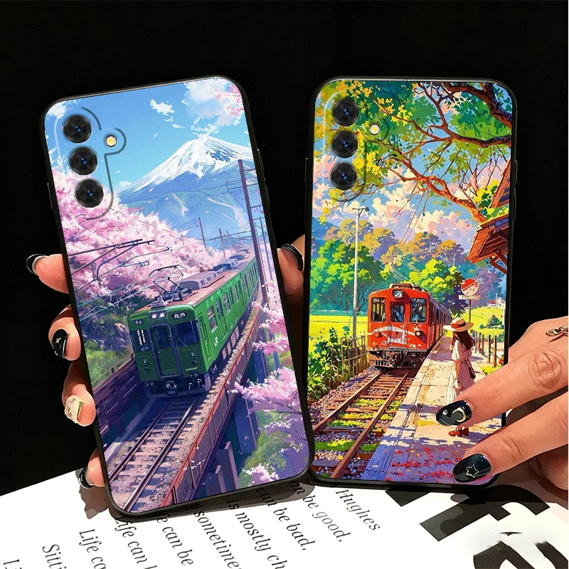 Retro Japanese Sakura Train Soft Phone Case