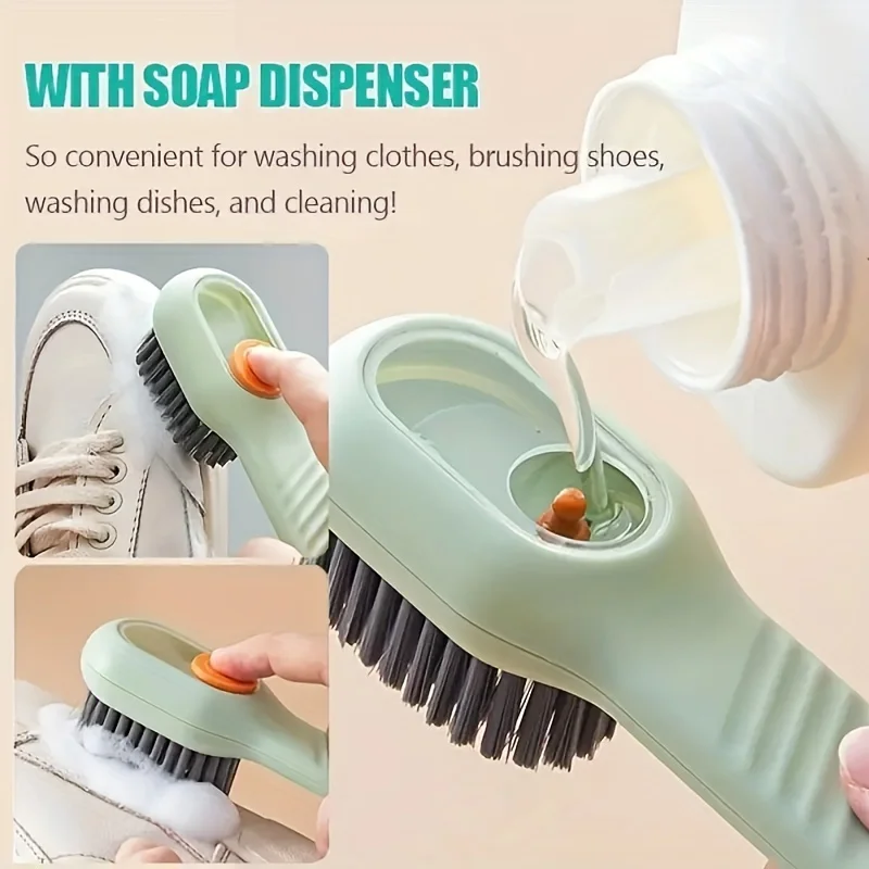 Liquid fill shoe brush laundry cleaning brush long handled laundry brush multifunctional laundry brush liquid shoe brush with handle flexible washing scrub soft bristles cleaning tools household