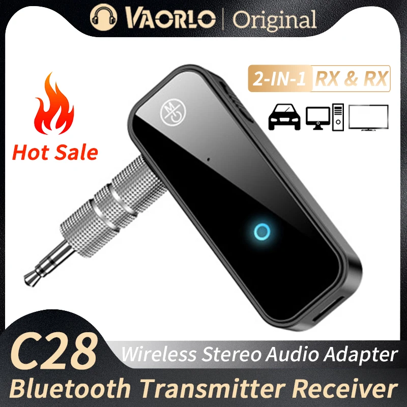 VAORLO C28 Bluetooth Receiver Transmitter 2 IN 1 3.5MM AUX Stereo Wireless  Audio Adapter Mini For Car TV PC Speaker Headphone