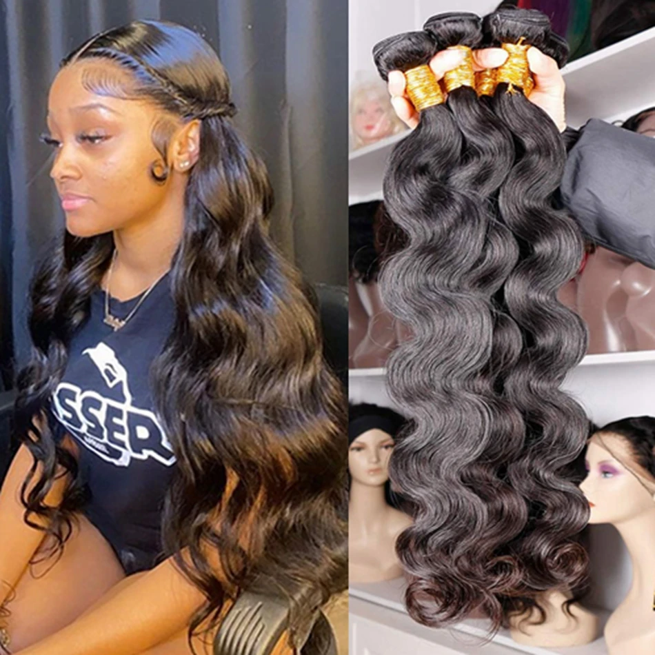 

Miss Black Malaysian Natural Black Body Wave Bundle 2/3/4 Bundle Deals 100% Human Hair Extension Remy Hair For Black Women
