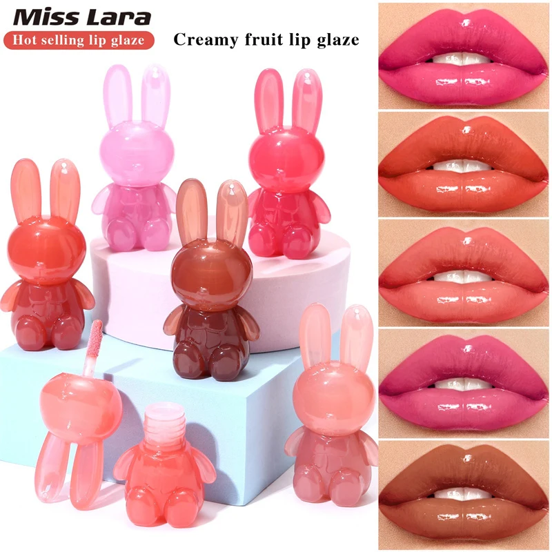 Watery Crystal Clear Jelly Rabbit Lip Gloss Long-lasting Moisturizing Smooth Shimmering Lip Hydrating Liquid Fruit Tint