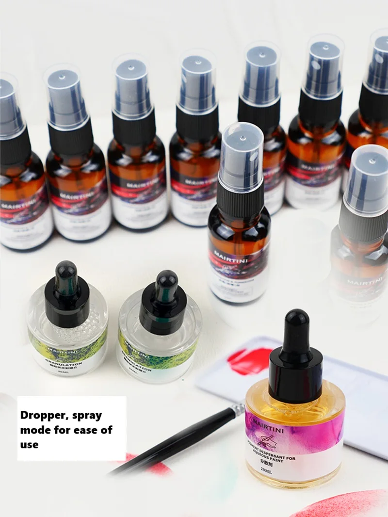 Mairtini 수채화 중간 과립화/보존제 및 FUNGAICIDE 유리병 스포이드 20ml 드로잉용 안료 분산제