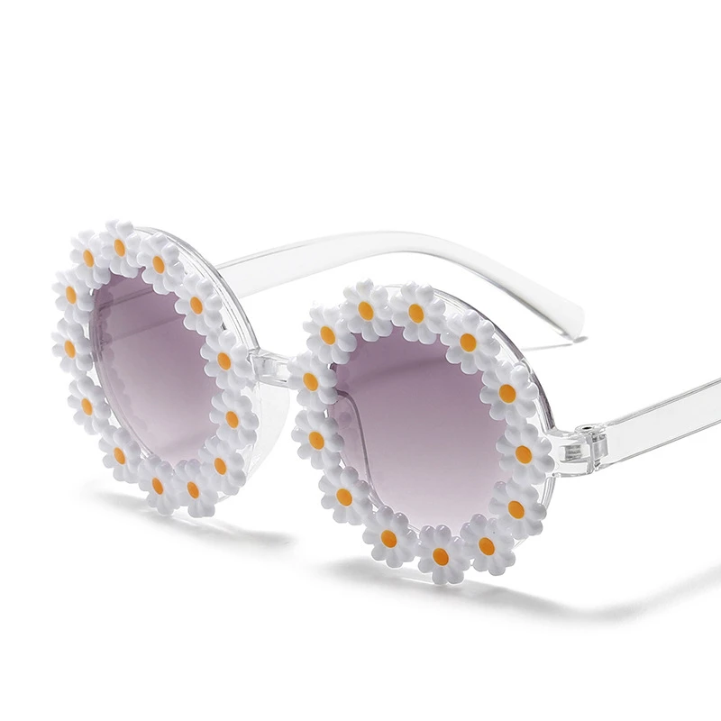 Ao ar livre margarida flor óculos de sol bonito uv400 suower redondo óculos de sol personalidade crianças óculos de sol gafas de sol_voghion.com