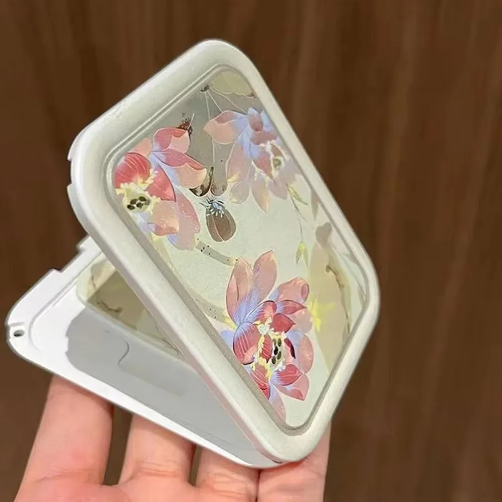 여자를위한 빗 주머니 거울 플립 탑 화장품 거울과 휴대용 연꽃 접는 화장 거울 직사각형 여자