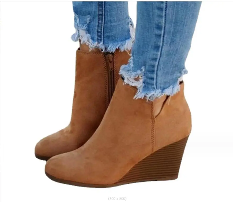 

New Suedes Pointed Toe Boots Winter Women Autumn Ankle Boots Footwear Platform High Heels Wedges Shoes Woman Boots Large size