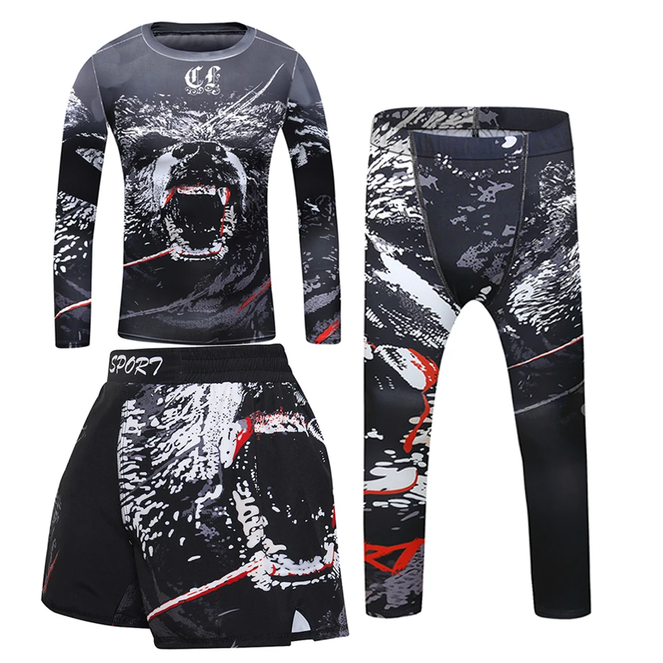 

Kids MMA Rashguard T-shirt +Pants Jiu Jusit Tights Muay Thai Shorts BJJ GI Rashguard For Children MMA Compression Gym Sportsuits