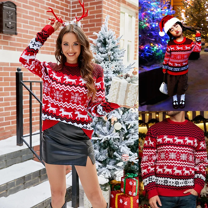 

Christmas Snowflake Sweater Women Knitted Pullovers Loose Jumpers 2023 Autumn Winter O Neck Jacquard Men New Year Sweaters