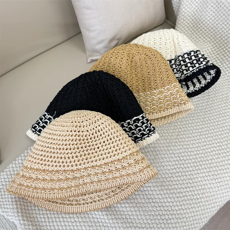 

New Korean Straw Woven Bucket Hat for Women in Spring and Summer Breathable Versatile Sun Protection Fisherman's Hat for Outings