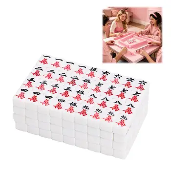Cute Mini Mahjong Set, 20mm Portable Mahjong Tiles, Pink Blue White Travel Board Game, Compact Mahjong for Party & Camping 1 sol 7