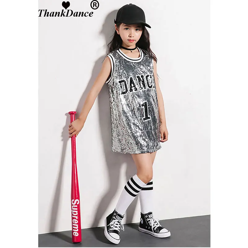 Girls Hip Hop Dance Costume Sequins Glitter Tank Top with Socks For Stage Performance 5-12 Years