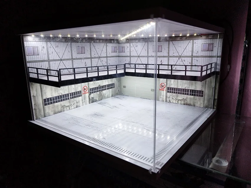 1/64 Car Showroom Garage Scene Model with Light Assembled Parking Lot Diorama Parking Place for Miniatures Vehicles Display image 16
