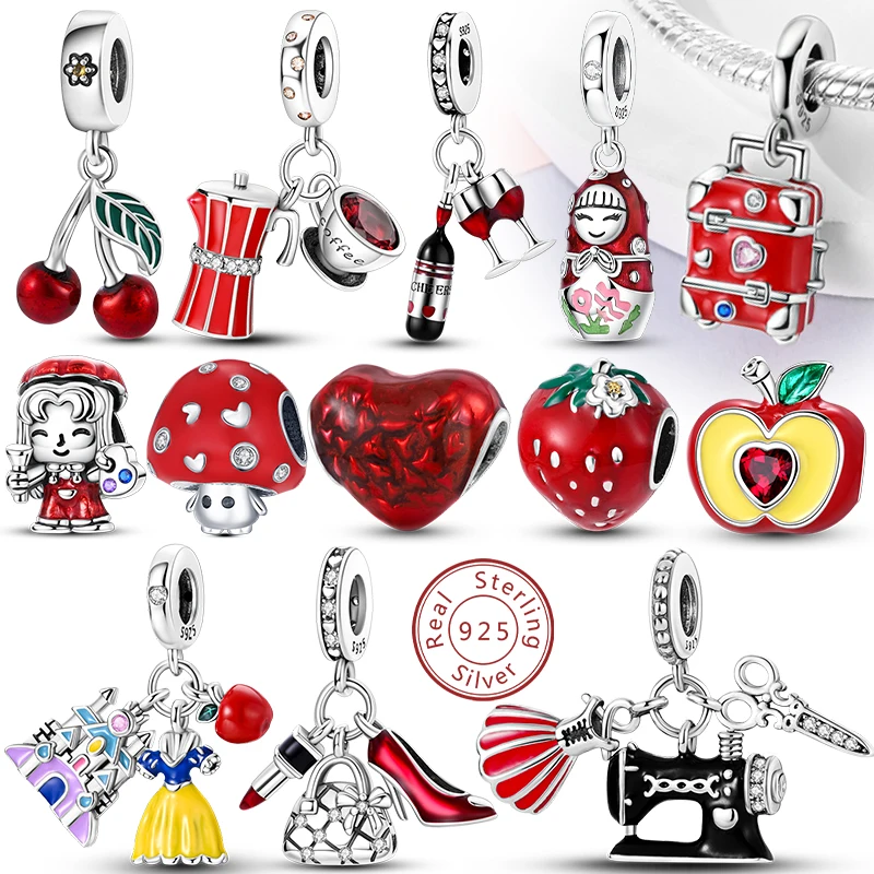 Red Series Sterling Silver Charm - Suitcase, Wine, Heels & Cherry Design