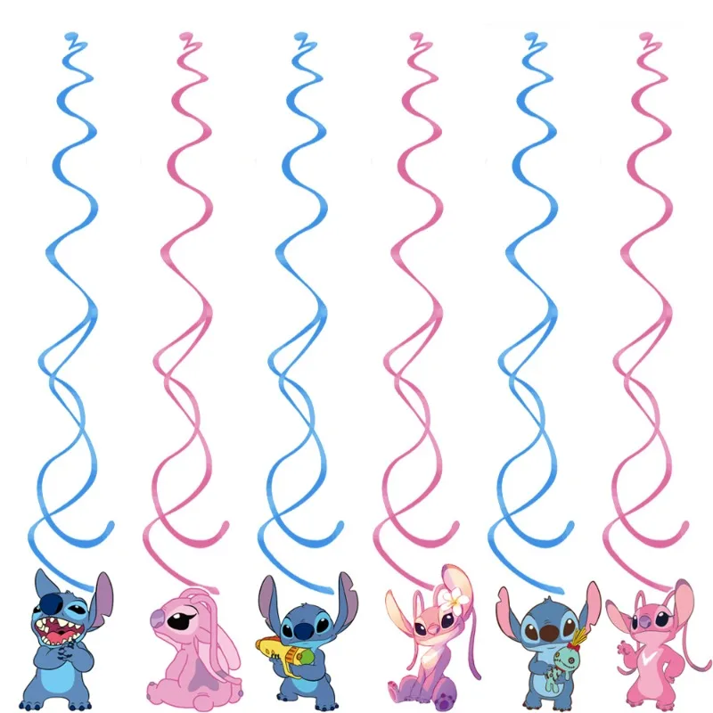 Disney Pink Interstellar Stitch Angel Birthday Party Decoration Flag Pulling Balloon Cake Flag Insertion Spiral Set Supplies - Image 3