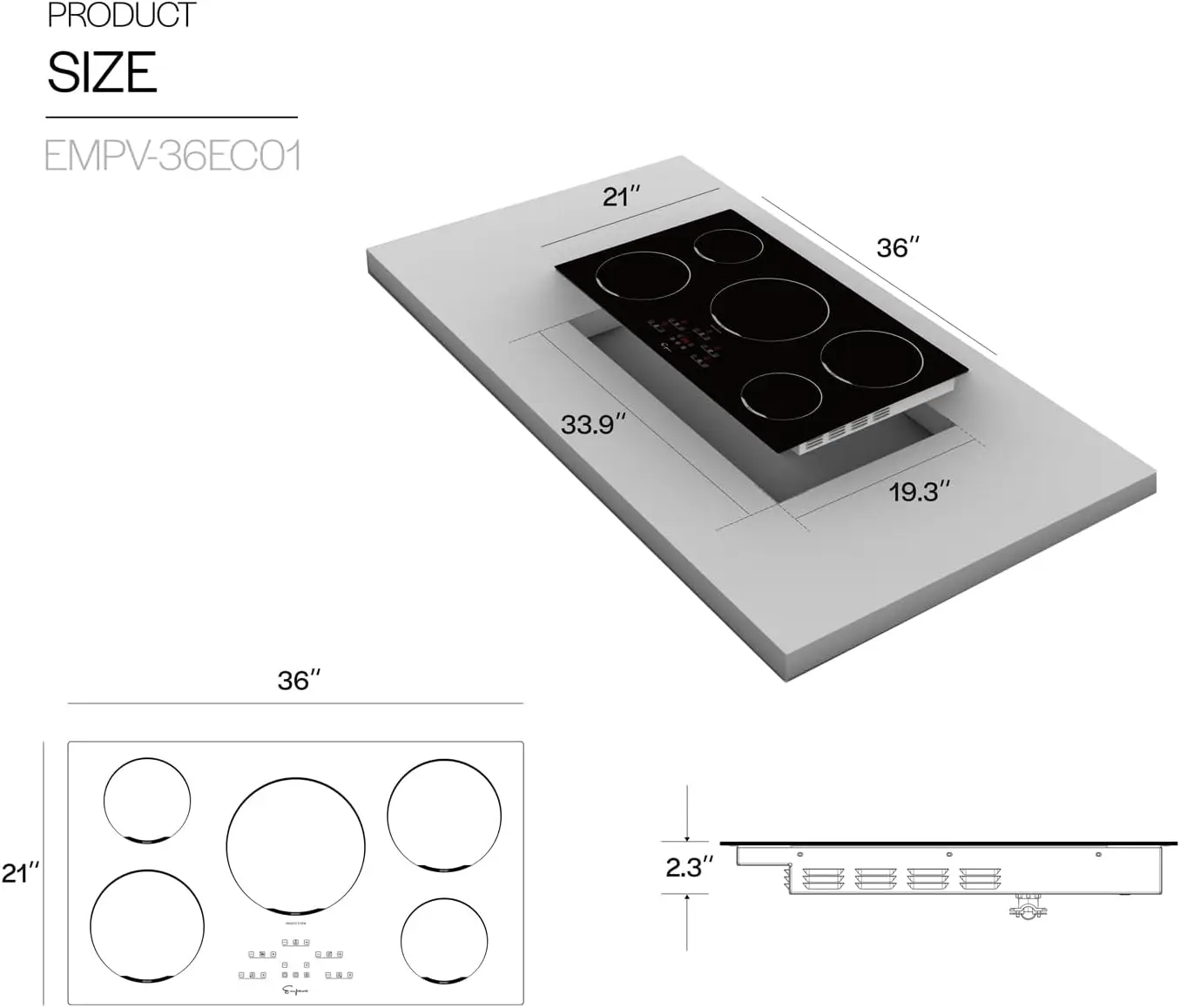 Built-in Electric Induction Cooktop with 5 Elements Power Boost Burners in Black Vitro Ceramic Glass, 36 inch