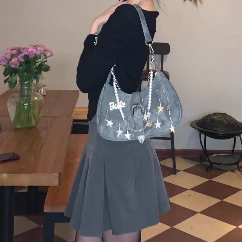 MBTI Vintage Y2k Womens Shoulder Bag Goth Stars Crossbody Bag for Phone  Pins Pearl Chain 2023 New Fashion Female Luxury Handbags