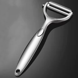 Stainless Steel Ergonomic Vegetable Peeler with Non-Slip Handle (Flat mouth Silver)