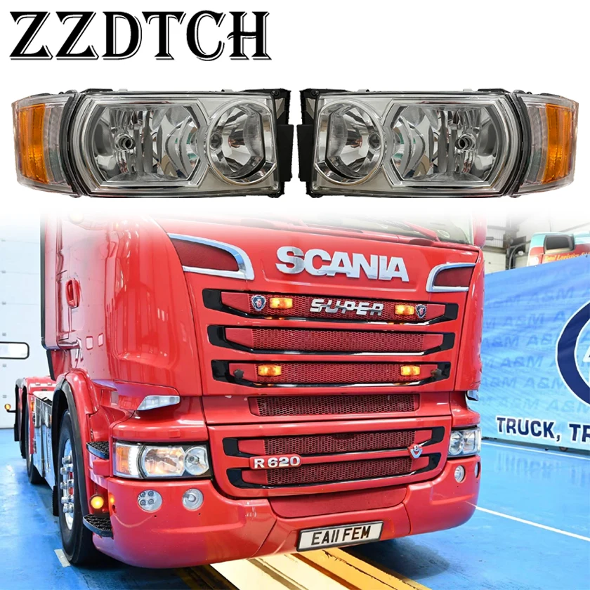 

one pair head Lamp for scania R420 R620 R500 P400 P450 R730 G400 G460 truck with led corner lamp 1730958 1730953 E APPROVE