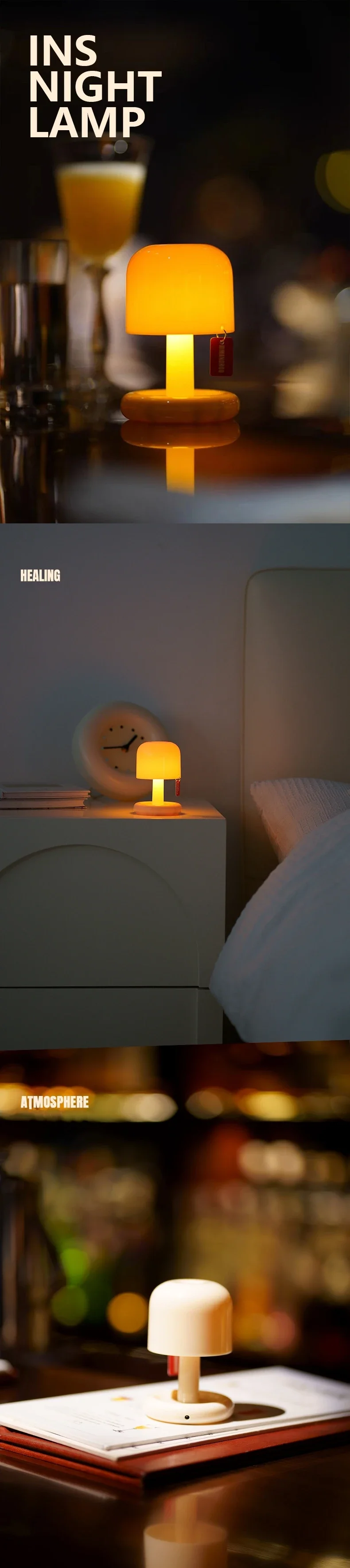 Description Picture 4 of itemMini Rechargeabl Led Table Lamp Sunset Decoration Night Lamp Usb Mushroom Style Study  Bedroom  Bedside  Led Night Lights