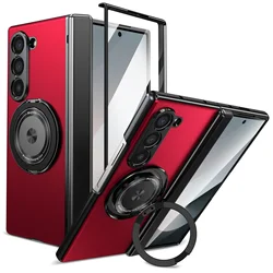 MagSafe Magnetic Bracket Hinge Protective Case with Screen Glass Film Cover for Galaxy Z Fold 6 (Red)