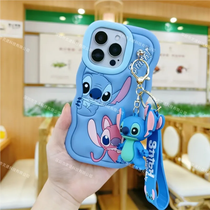 3D Cartoon Stitch Key Chain Phone Case For iPhone 17 16 Pro max 15 14 13 12 mini 11 Pro Max 6 6s 7 8 Plus Soft Silicone Cover 2