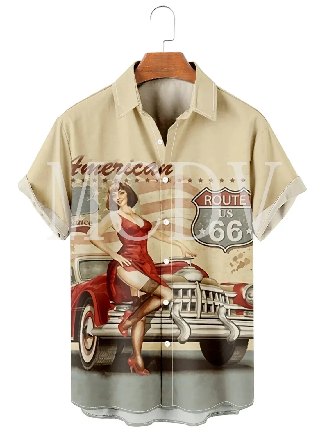Summer Hawaiian Shirts for Men and Women Road ROUTE66 Plus Size Leisure Fashion Button Shirts