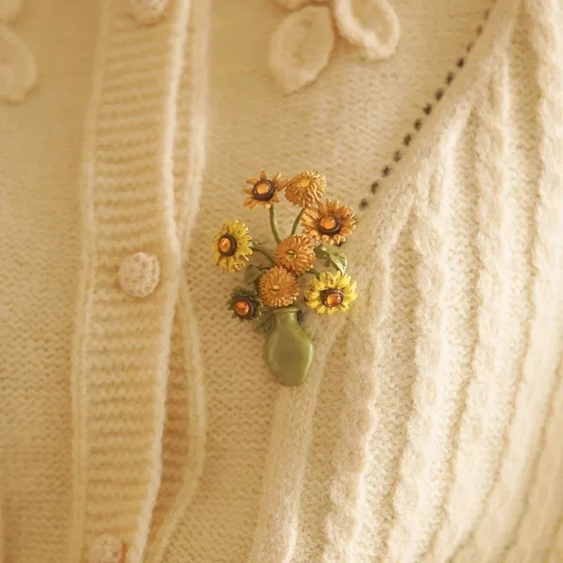 Letterario Vintage Van Gogh Girasole Vaso Spilla Per Le Donne Creativo Gerbera Vestiti Personalizzati Pin Corpetto Accessori Gioielli