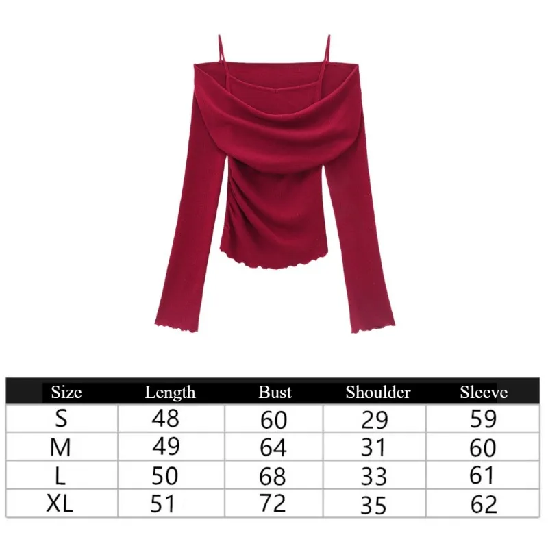 Fake Two-piece Off Shoulder Long Sleeve T-shirt Women's Sexy Slash Neck Flare Sleeve Base Shirt Top Autumn Casual Slim Fit Tops