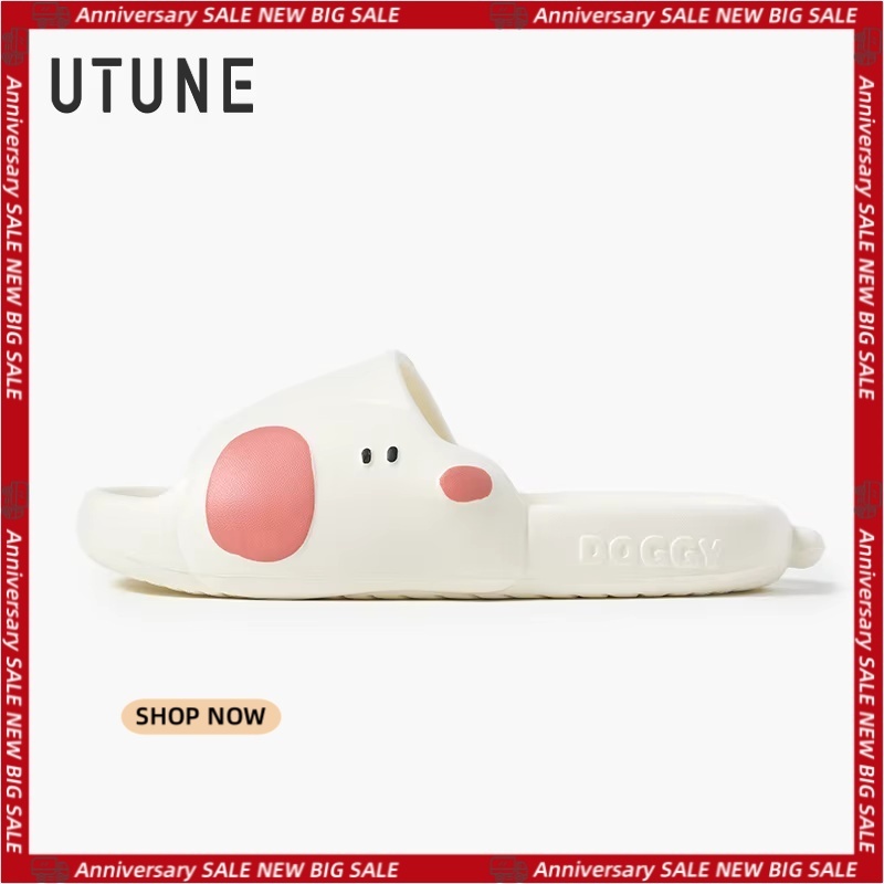 UTUNE Women's Adorable Cartoon Dog Outdoor Slippers Ultra-Soft Ergonomic Non-Slip EVA House Slides for Girls Cozy Comfortable