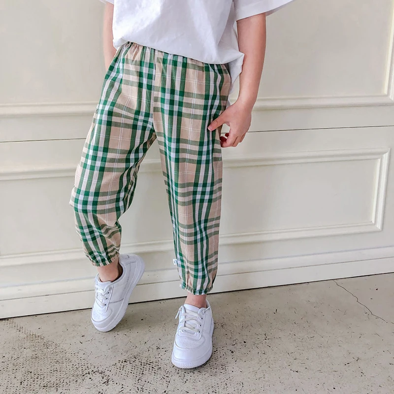 Summer Thin Children's Cotton Plaid Pants New Boys And Girls Soft Casual Trousers Infant Baby Kids Bloomers WTP108