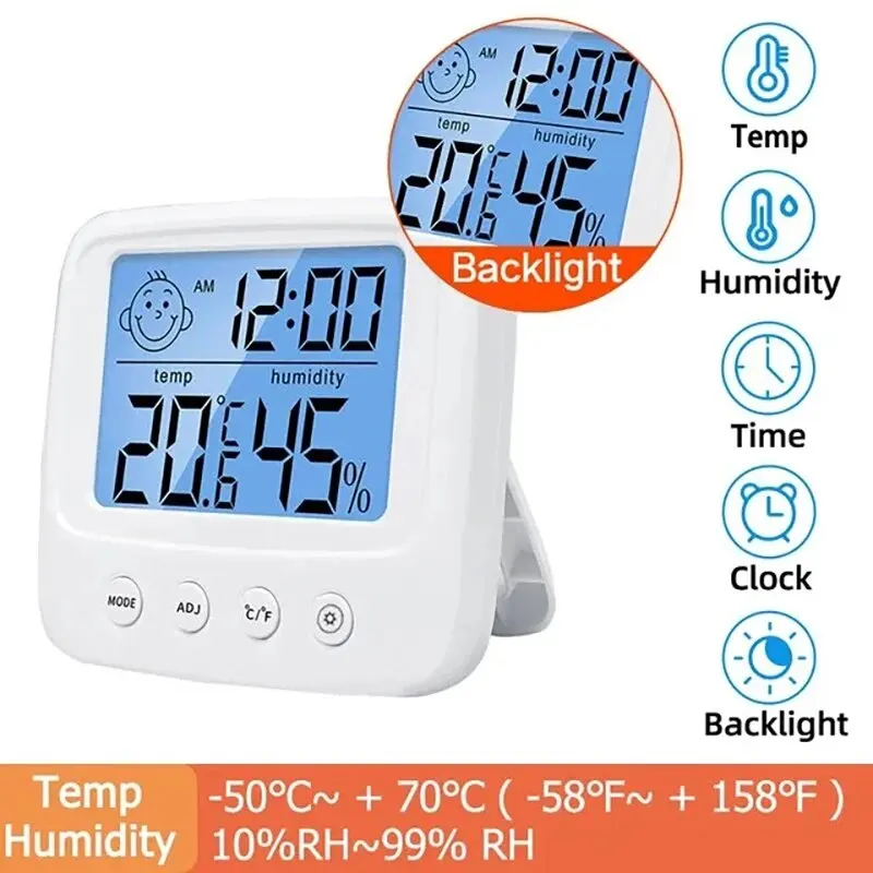 Termómetro E Higrómetro Digital LCD - Mide Temperatura Y Humedad Interior, Con Retroiluminación Y Opción De Pared O Mesa