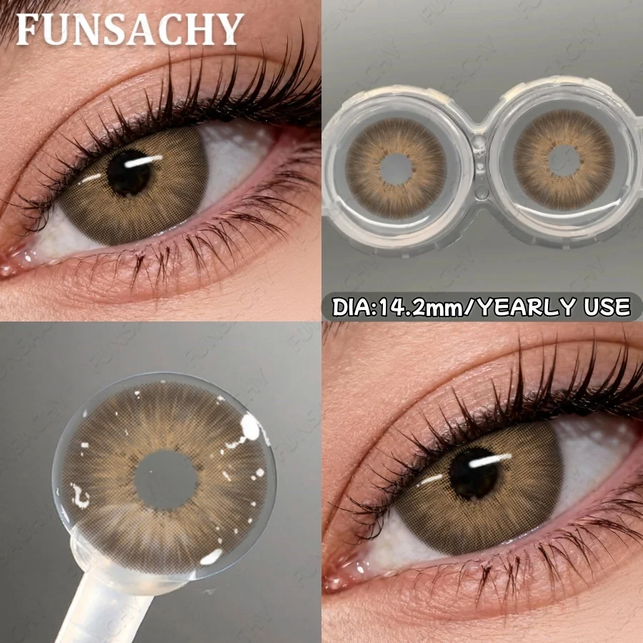 Colored Natural Brown Eye Contacts - Gray Fashion Korean Lens for Big Eyes, Cosmetic Yearly Lenses (1 Pair)