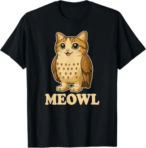 Meowl – Lustiges Meow, Katze, Eule, Gehirnrot, Meme, Teenager, Jungen, modisches Gaming-T-Shirt, Y2k-Humor, Kätzchen, Eule, Kunst, Grafik-Outfit, Spruch, T-Shirt – Detail 3