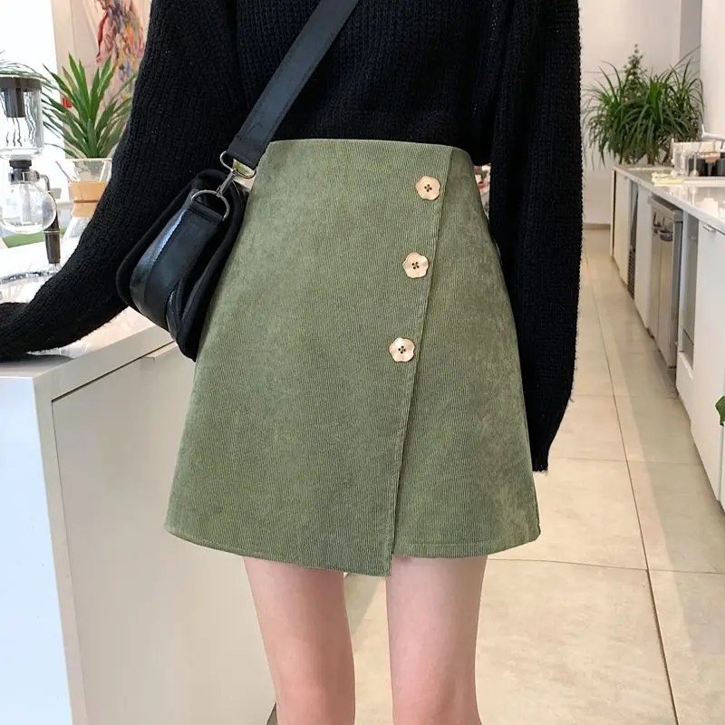 Half length  short skirt, autumn and winter new petal button irregular corduroy pit strip A-line skirt, women's underwear autumn winter solid color nursing tops maternity clothing breast feeding underwear vest for pregnant women thickened warm tanks