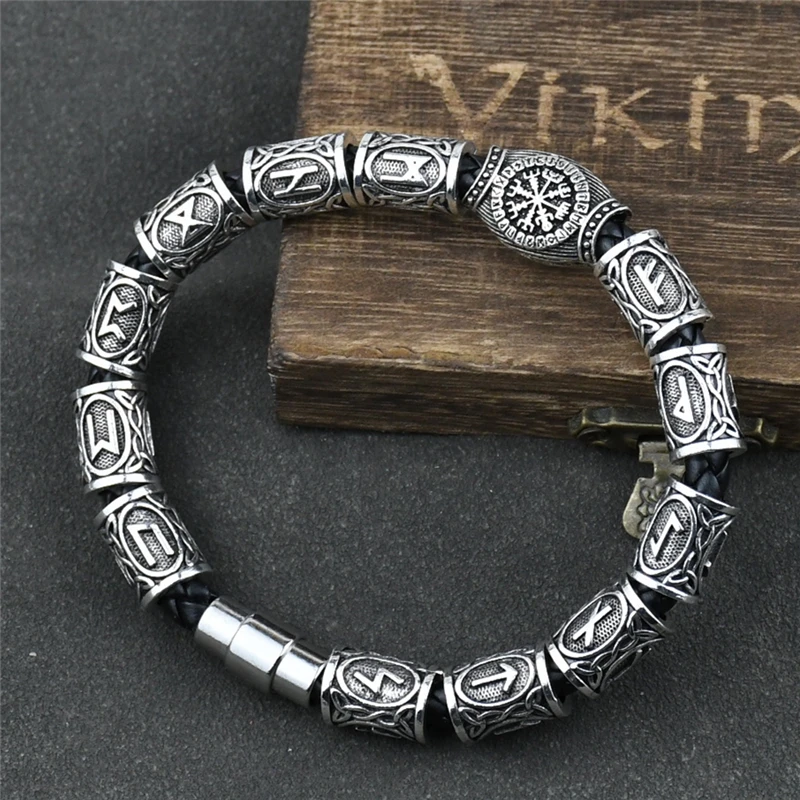 3pcs/11pcs/13Pcs/15pcs Norse Runes Vikingo Beads Vegvisir Compass Amulet Bangle Bracelet Slavic Accessorier