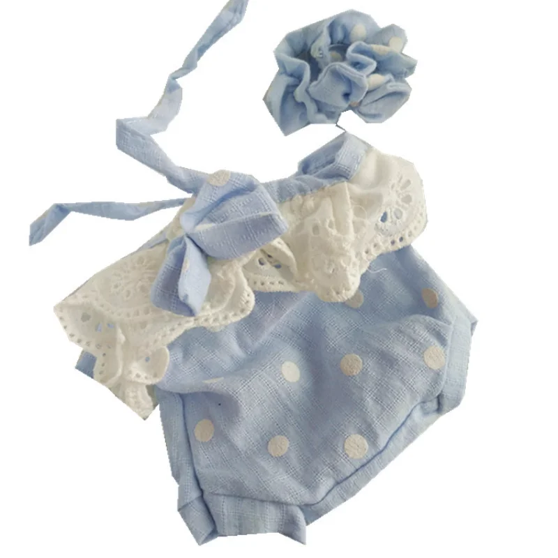 Reborn Baby Clothes 10 Inch Imitation Baby Accessories Reborn Doll Blue Clothing One-piece Two-piece Set