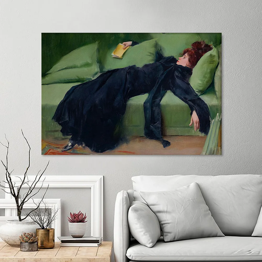 A Decadent Young Woman Ramon Casas Vintage Oil Painting Reproduction ...