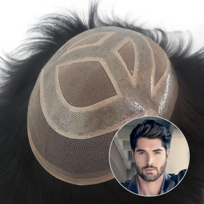 

VERSALITE Mono Lace Front & Breathable Men's Capillary Prothesis 100% Natural Human Hair Toupee Men Exhuast Systems Unit Wig