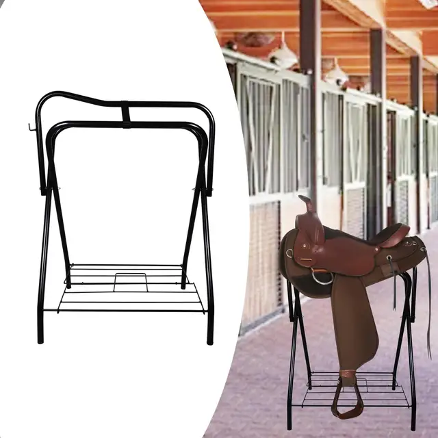 4-Pack Wall Mount Saddle Rack - Heavy Duty Metal Saddle & Pad Holder For English/Western Saddles, Black